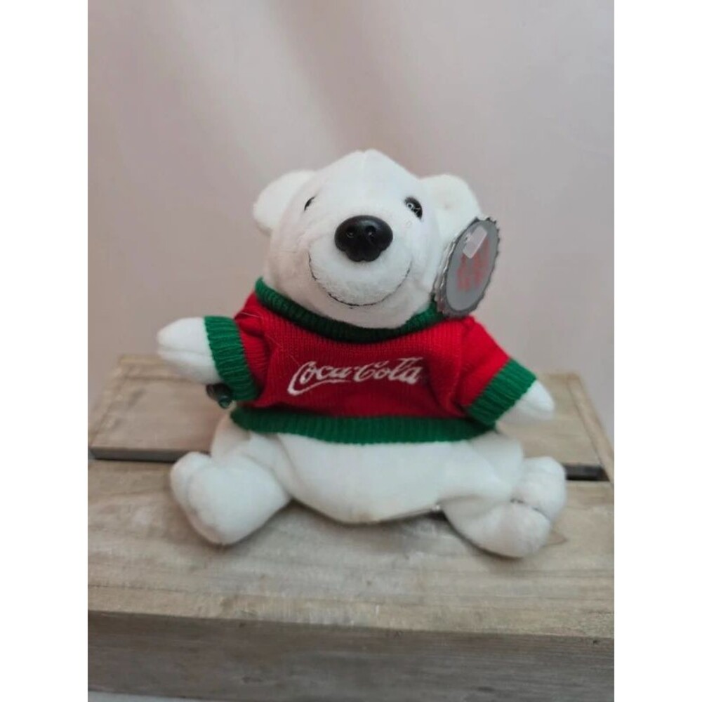 Coca-Cola Polar Bear Bean Bag Plush Christmas Sweater With Tag